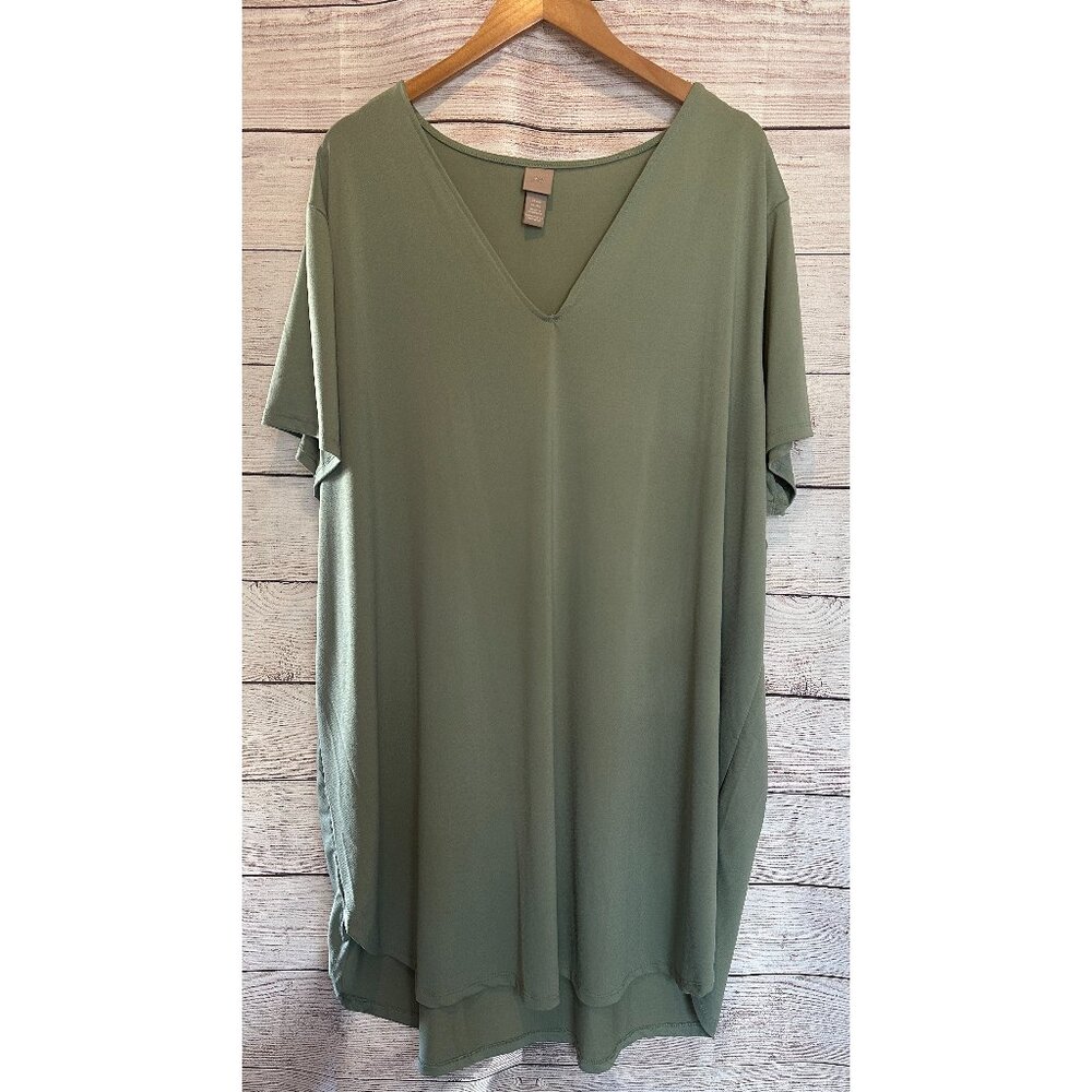 H&M Plus Size 3XL Sage Green T Shirt Dress Oversized Tunic V-Neck NWOT